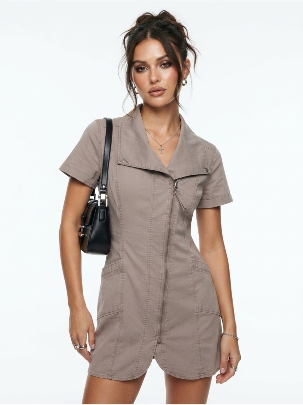Y2K Dynamite Short-Sleeve Zip Front Jacket Dress Size L